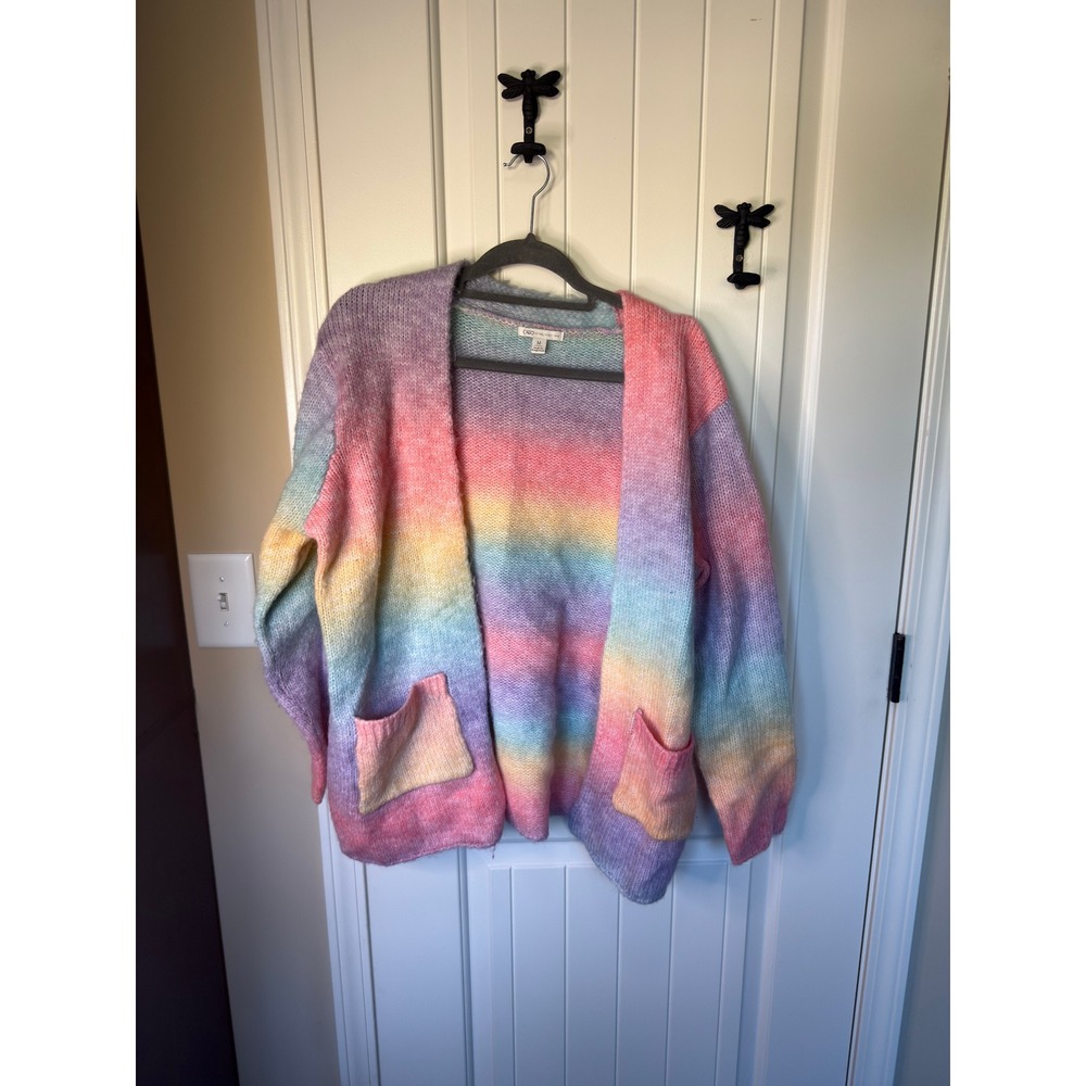 Cato Womens Rainbow Ombre Cardigan Sweater Pastel Open Front Knit Medium